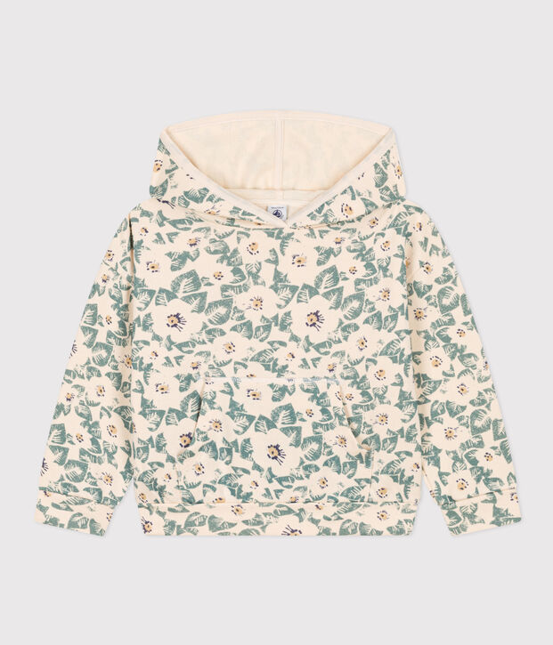Kinder-Hoodie aus Molton f&uuml;r M&auml;dchen naturfarben/blau/vielfarbig