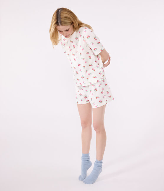 Damen-Kurzpyjama aus Baumwolle mit Frucht-Motiv weiss MARSHMALLOW/weiss MULTICO