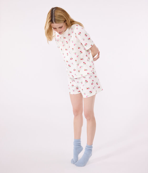 Damen-Kurzpyjama aus Baumwolle mit Frucht-Motiv weiss/vielfarbig