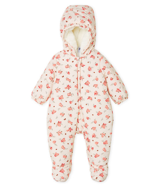 Baby-Fliegeroverall aus Mikrofaser für Mädchen rosa FLEUR/weiss MULTICO