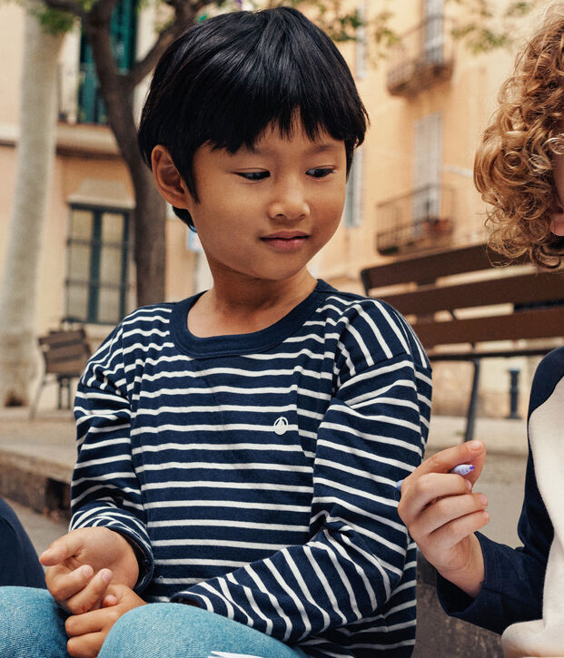 Lang&auml;rmeliges Kinder-T-Shirt aus Doppeljersey f&uuml;r Jungen blau/weiss