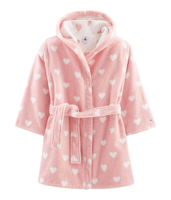 Frottee-Bademantel für kleine Mädchen rosa CHARME/weiss MARSHMALLOW