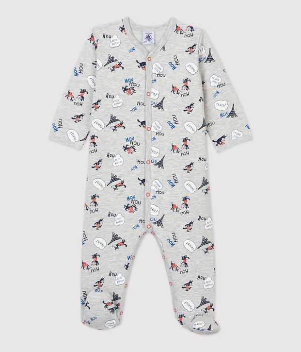 Baby-Strampler aus Molton und Bio-Baumwolle mit Paris-Motiv grau/vielfarbig