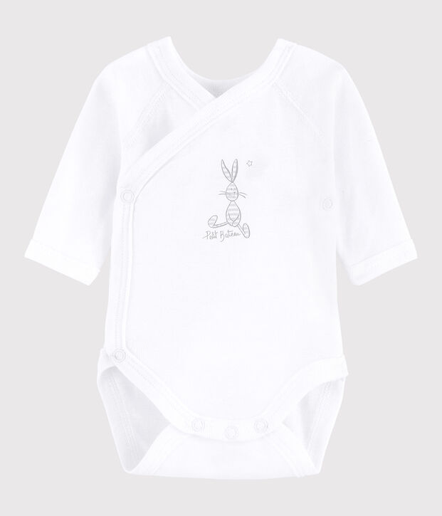 Lang&auml;rmeliger Baby-Body in Wickelform M&auml;dchen/Jungen weiss