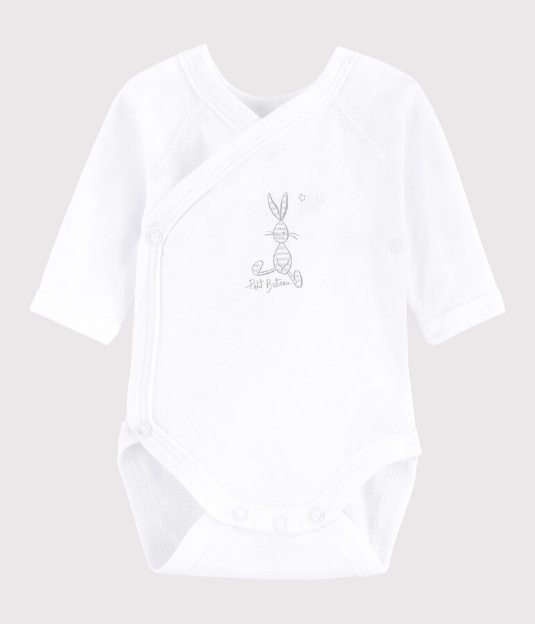 Lang&auml;rmeliger Baby-Body in Wickelform M&auml;dchen/Jungen weiss