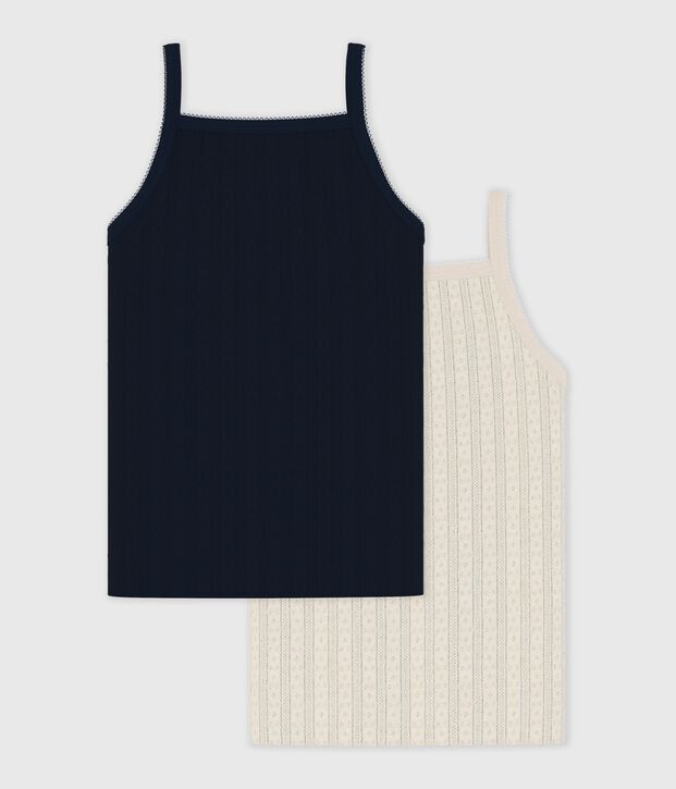 Set Kinder-Unterhemden aus einfarbiger Baumwolle mit Lochstickerei vielfarbig