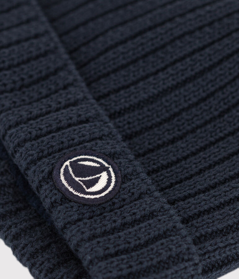 Baby-Strickm&uuml;tze mit Fleece-Futter blau