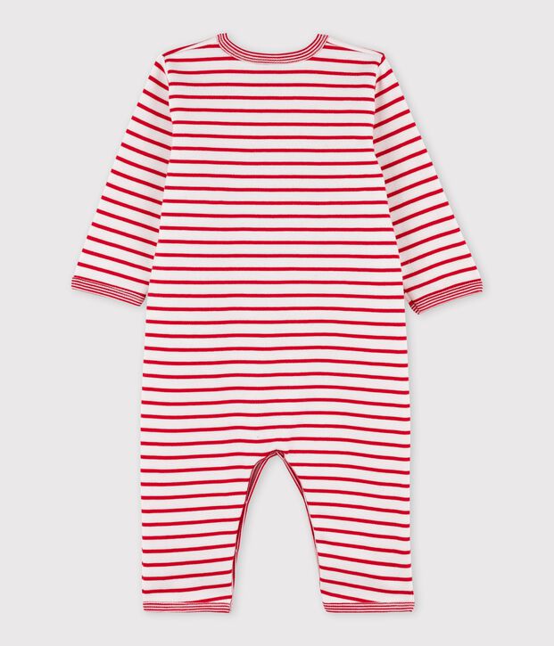 Baby-Strampler (ohne F&uuml;&szlig;e) aus Molton weiss/rot