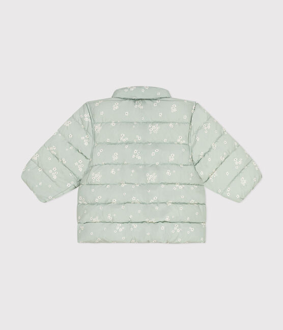 Gemusterte  Baby-Winterjacke mit einrollbarer Kapuze grün HERBIER/weiss MULTICO