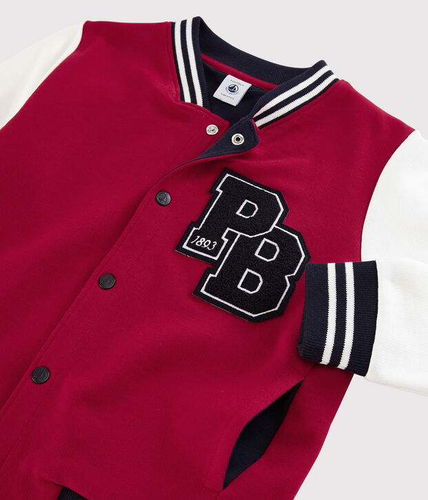 Kinder-Teddy-Blouson aus Molton, M&auml;dchen - Jungen rot/weiss