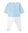 Baby-Jungen-Wickelhemd-Einteiler im Materialmix blau TOUDOU/weiss ECUME
