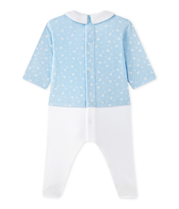 Baby-Jungen-Wickelhemd-Einteiler im Materialmix blau/weiss