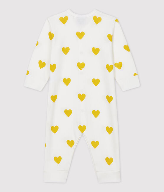 Baby-Strampler ohne Füße aus Bio-Baumwolle mit gelbem Herzmuster weiss MARSHMALLOW/weiss MULTICO