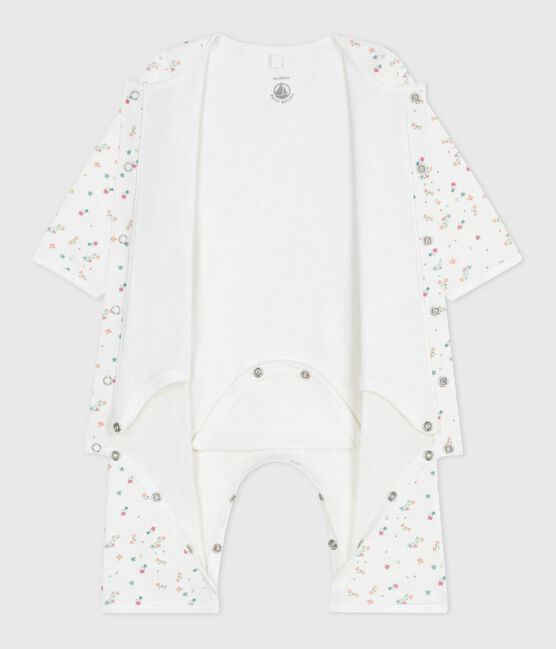 Baby-Bodyjama ohne Füßchen aus Baumwolle mit Blumenmotiv weiss MARSHMALLOW/weiss MULTICO