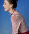 Baumwoll-T-Shirt mit Marinestreifen Damen weiss MARSHMALLOW/rot TERKUIT