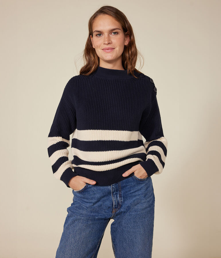 Damen-Pullover aus Baumwolle blau/naturfarben
