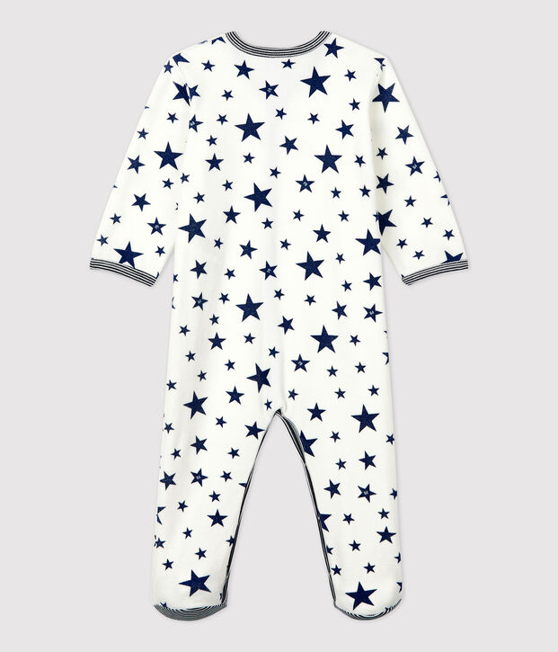 Baby-Strampler aus Nicki mit blauen Sternen weiss/blau