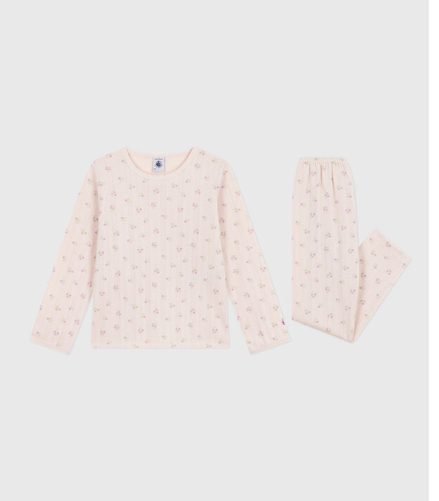 Pyjama femme en coton ajour&eacute; beige/rosa/vielfarbig