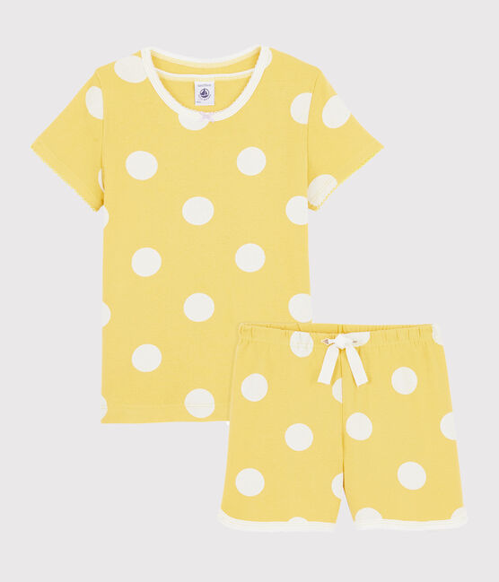 Kinder-Kurzpyjama aus Rippstrick mit Punkten gelb BLE/weiss ECUME