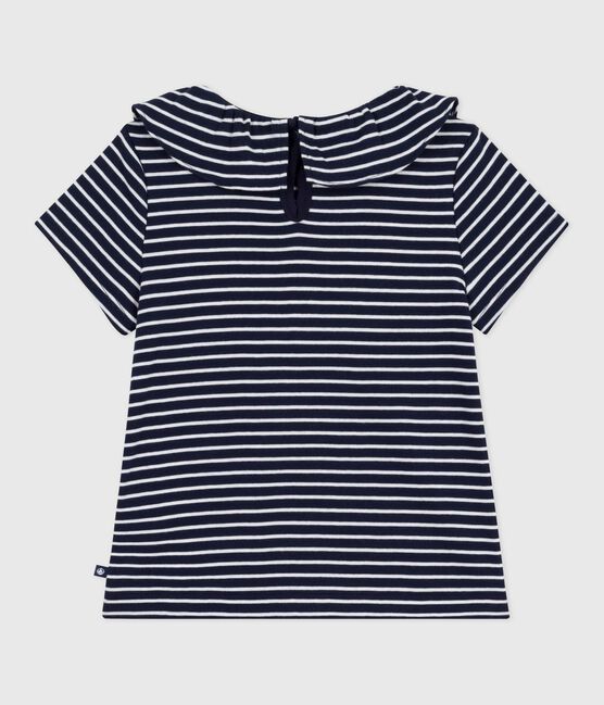Kurzärmeliges Kinder-T-Shirt mit Streifen blau SMOKING/weiss MARSHMALLOW