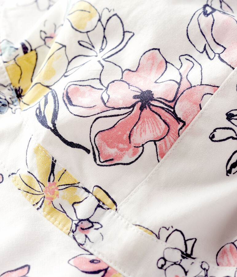 Kinder-Sonnenhut aus Popeline mit breiter Krempe f&uuml;r M&auml;dchen weiss MARSHMALLOW/weiss MULTICO