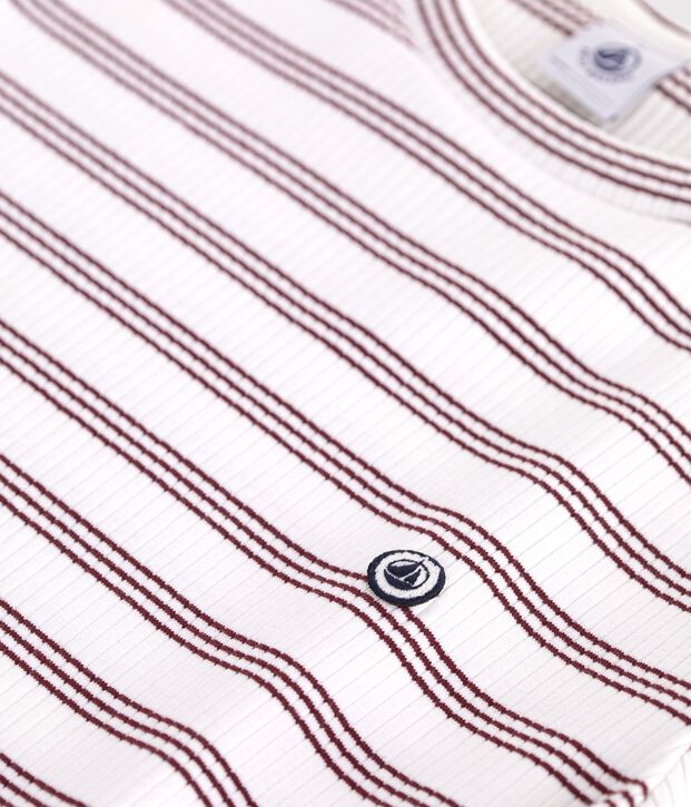 Kurz&auml;rmeliges Damen T-Shirt aus Baumwolle mit Streifen weiss/rot