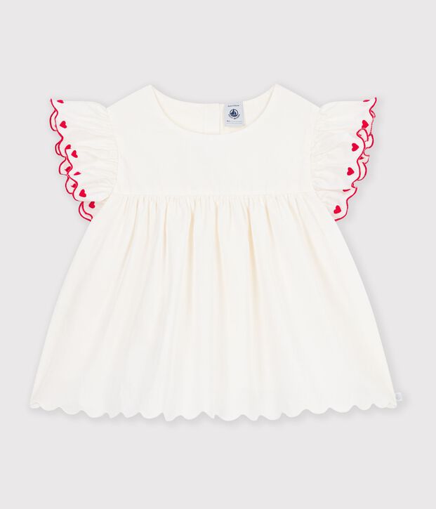 Kurz&auml;rmelige Kinder-Bluse aus einfarbiger Baumwolle weiss