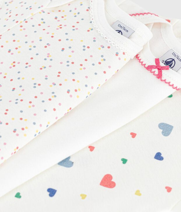 Set kurz&auml;rmeliger Baby-Bodys aus Baumwolle mit Herzmotiv vielfarbig