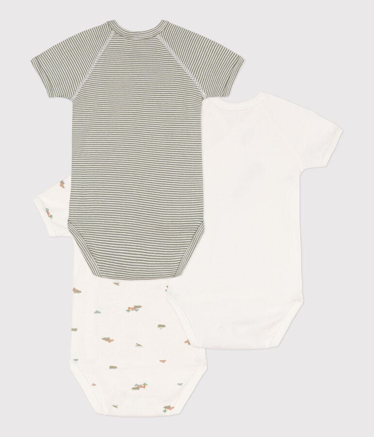 3er-Set bedruckte kurz&auml;rmelige Wickelbodys aus Baumwolle vielfarbig