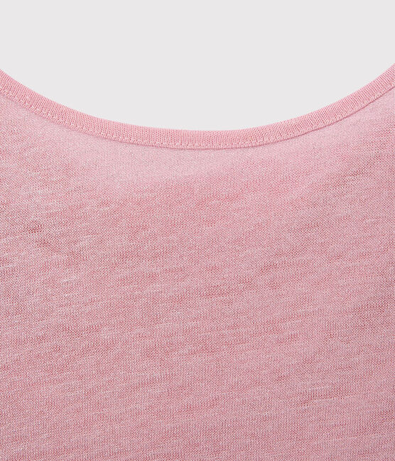 Damen-T-Shirt mit Wasserfall-Ausschnitt aus irisierendem Leinen rosa BABYLONE/grau ARGENT