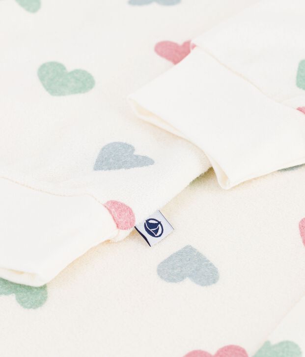 Damen-Pyjama aus Baumwoll-Frottee mit Herzmotiv naturfarben/vielfarbig