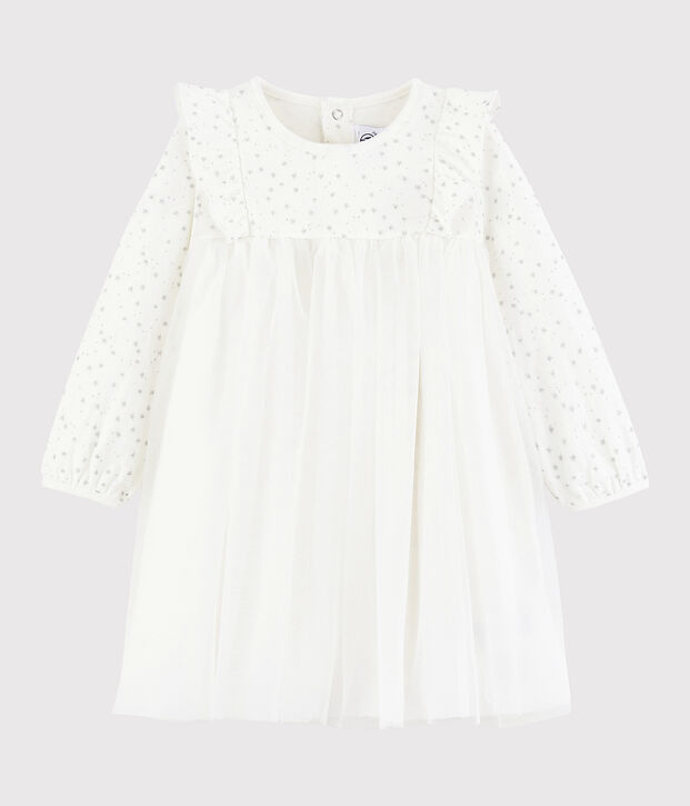 Lang&auml;rmeliges Baby-Kleid f&uuml;r M&auml;dchen weiss/grau