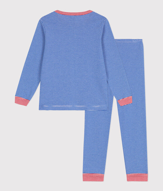 Langärmeliger Kinder-Pyjama aus Baumwolle mit Streifen blau PERSE/weiss MARSHMALLOW