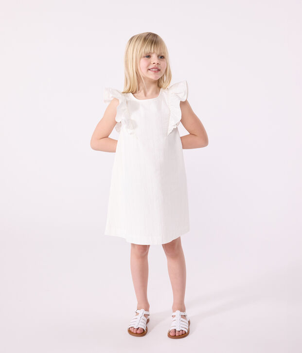 Kurz&auml;rmeliges Kinder-Kleid aus Baumwolle weiss/grau