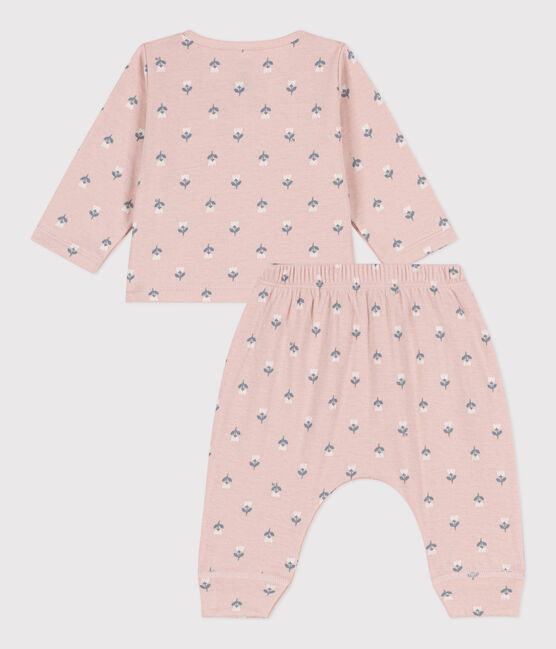 Baby-Set aus bedrucktem Doppeljersey rosa SALINE/weiss MULTICO