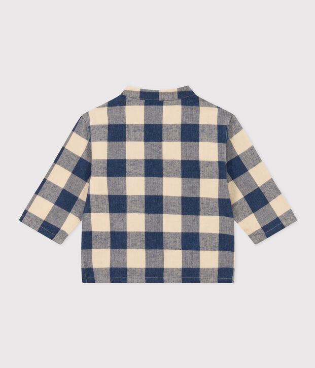 Kariertes Babyhemd aus Flanell blau/naturfarben
