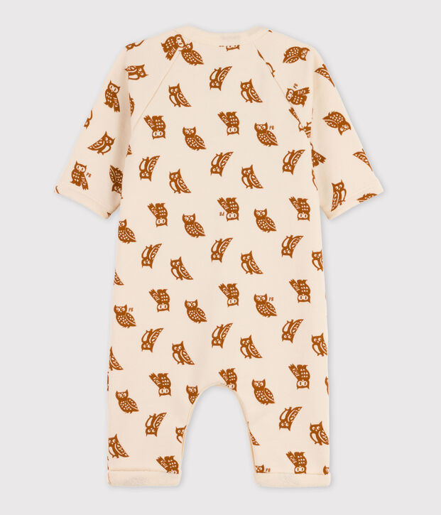 Bedruckter langer Baby-Overall aus Baumwolle mit Eulenmotiv naturfarben/braun