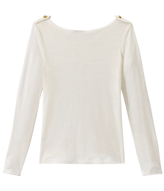 Damen-T-Shirt aus Leinen weiss LAIT