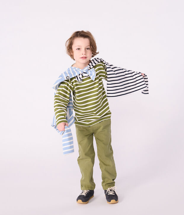 Kinder-Streifenshirt Marini&egrave;re aus Baumwolle gr&uuml;n/naturfarben