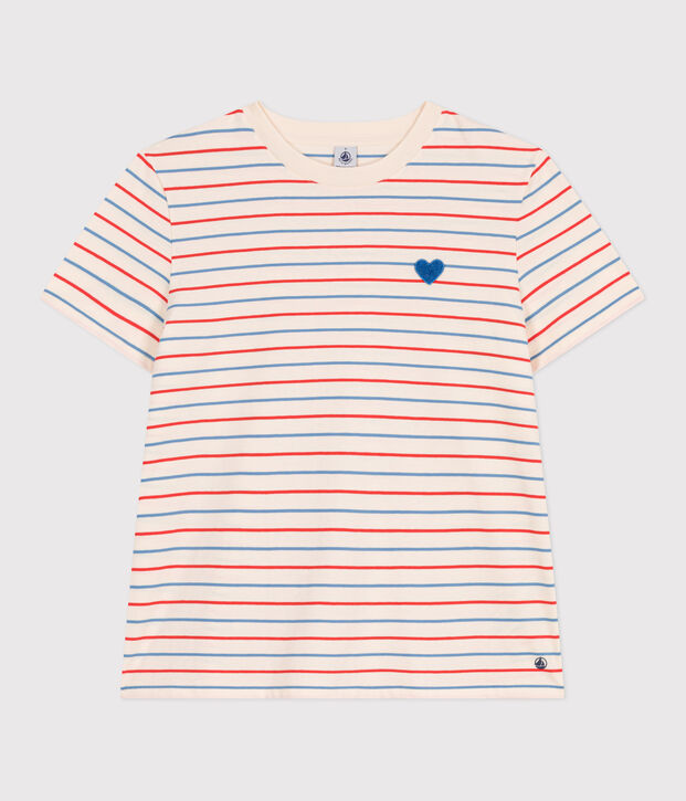 Damen T-Shirt Le Droit aus Baumwolle mit Streifen naturfarben/vielfarbig