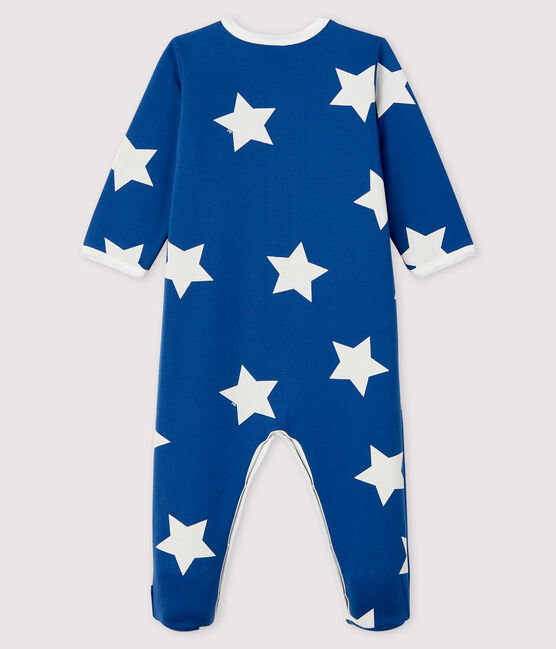 Blauer Baby-Strampler aus Molton mit Sternenmuster blau MAJOR/weiss ECUME