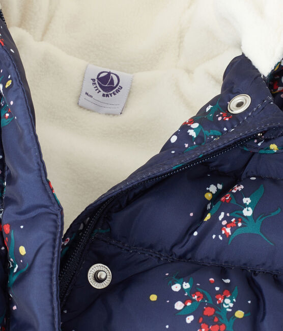 Bedruckte Baby-Mädchen-Winterjacke blau SMOKING/weiss MULTICO