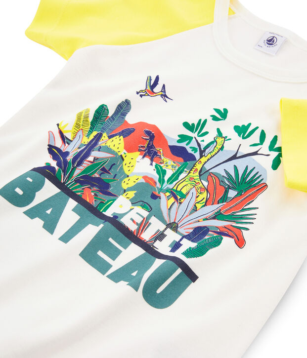 Rippstrick-Kurzpyjama f&uuml;r kleine Jungen weiss/vielfarbig