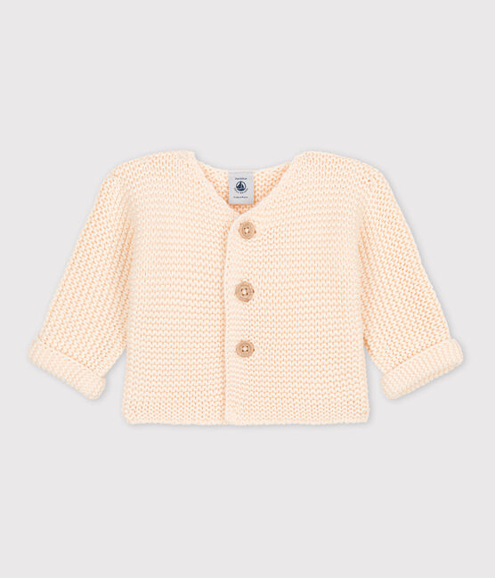 Baby-Cardigan kraus rechts gestrickt aus Baumwolle naturfarben AVALANCHE