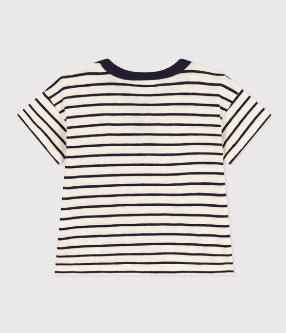 Kurzärmeliges Baby-T-Shirt aus geflammtem Jersey weiss AVALANCHE/blau SMOKING