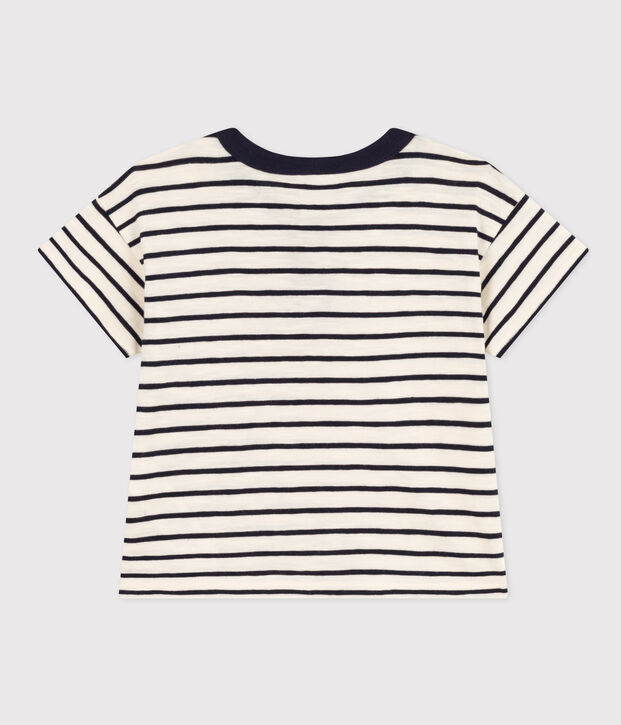 Kurz&auml;rmeliges Baby-T-Shirt aus geflammtem Jersey naturfarben/blau