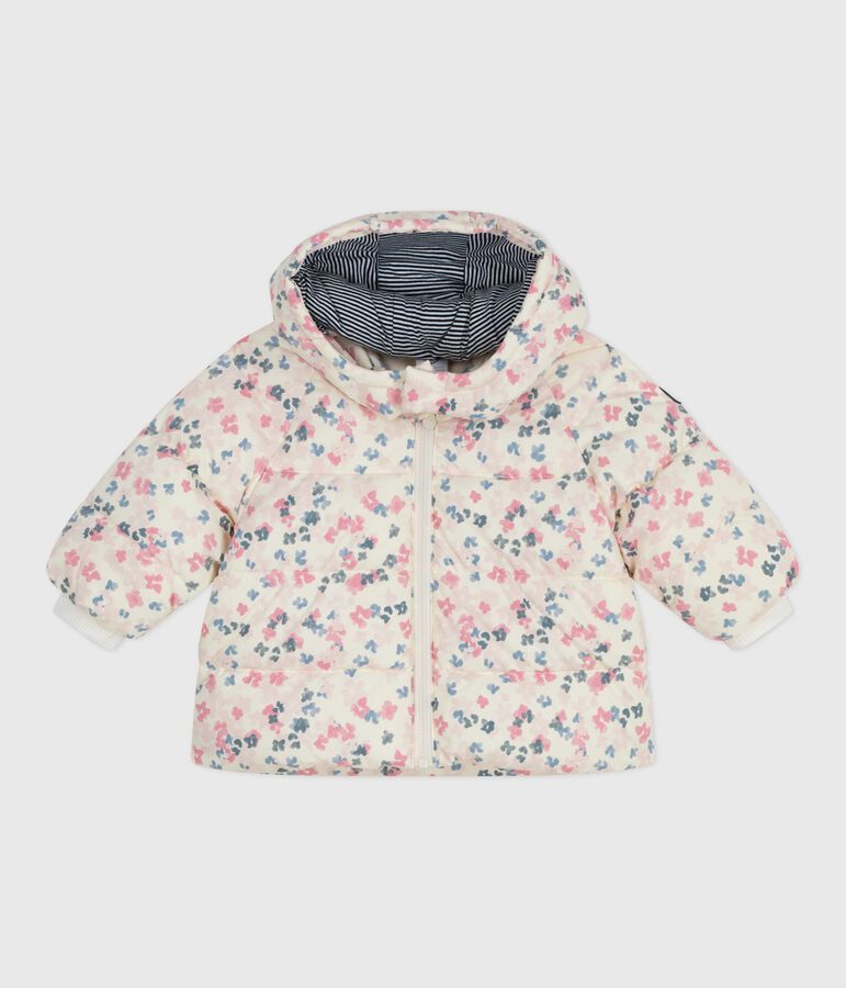 Baby-Daunenjacke mit Blumendruck und abnehmbarer Kapuze naturfarben/vielfarbig