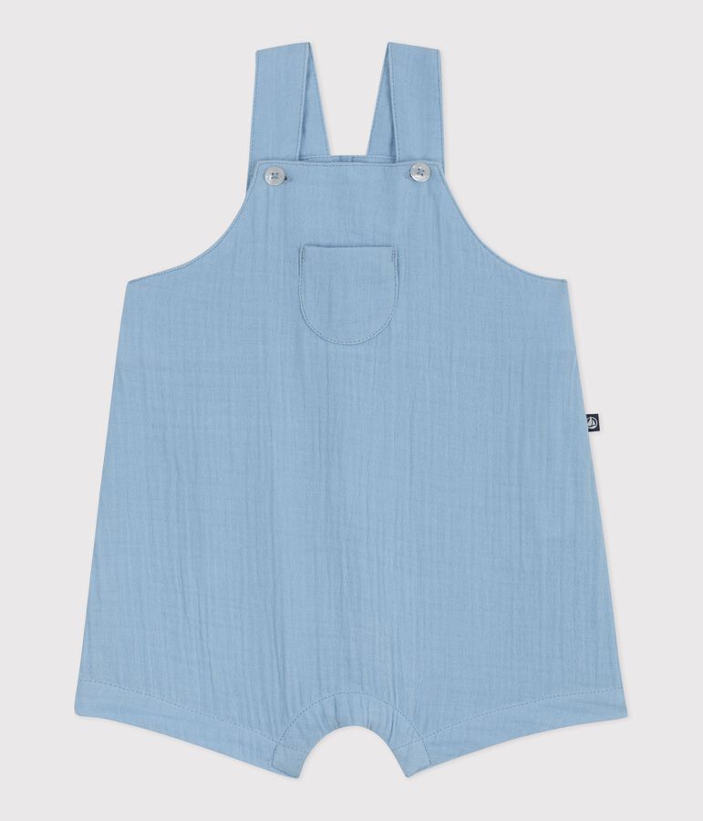Kurze Baby-Latzhose aus einfarbigem Musselin-Stoff blau