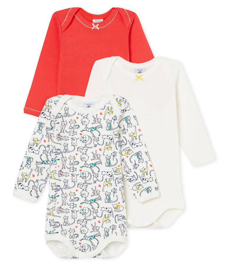 Trio lang&auml;rmelige Baby-Bodys f&uuml;r M&auml;dchen vielfarbig