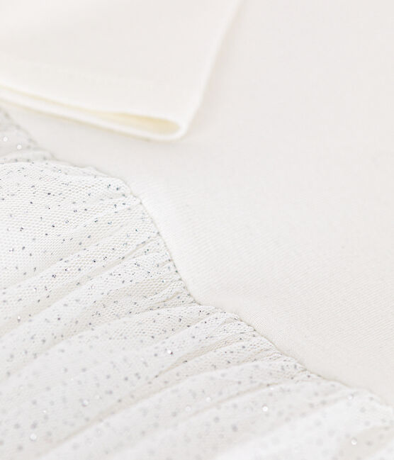 Kinder Kleid aus Rippstrick und Tüll für Mädchen weiss MARSHMALLOW